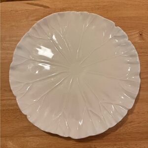 Anthropologie Cream Leaf-Textured Ceramic Dinner Plate